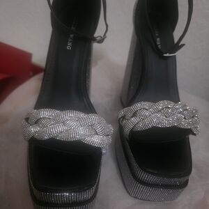 Silver RHINESTONE Platform Heels with Braided Design